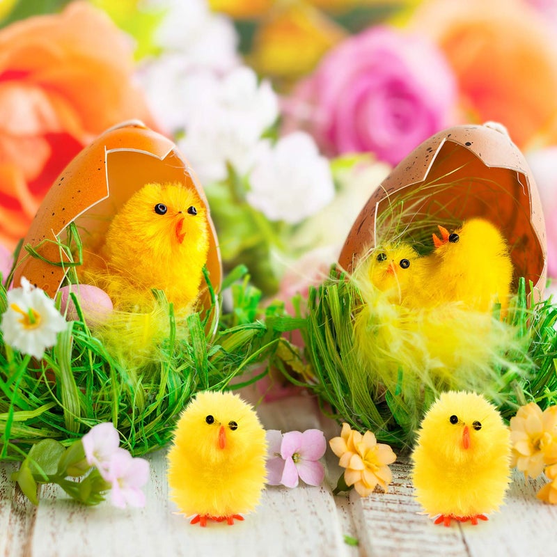 TUPARKA 46 Pcs Mini Easter Chicks Yellow Easter Chenille Cute Fully Chicks for Party, Easter Egg Bonnet Decoration - Image 4